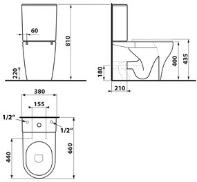 Sapho Sapho, BELLO RIMLESS WC kombi misa s nádržkou,spodný/zadný odpad, PC103WR