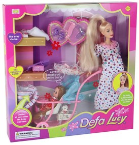 Lean Toys Tehotná bábika Lucy s malou bábikou a doplnkami