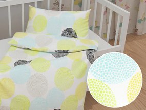 Biante Detské bavlnené posteľné obliečky do postieľky Sandra SA-480 Žlto-zeleno-modré kruhy na bielom Do postieľky 90x120 a 40x60 cm