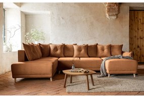Menčestrová rozkladacia rohová pohovka v tehlovej farbe (ľavý roh/do "U") Lazy Lukka – Miuform