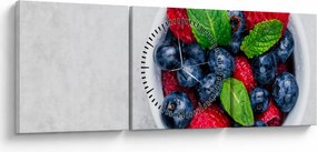 Obraz - miska s lesným ovocím (s hodinami) (90x30 cm)