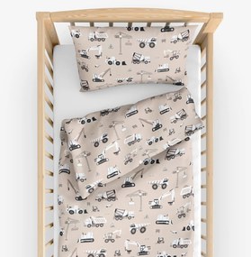 Goldea detské bavlnené obliečky do postieľky - nákladné autá a bagre na béžovom 90 x 120 a 40 x 60 cm