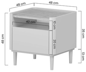 Nočný stolík Elivo 50 cm so zásuvkou na nožičkách - eukalyptus / dub baltic dune
