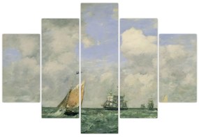 Obraz - Eugène Boudin, Ships and Sailing Boats Leaving Le Havre, reprodukcia (150x105 cm)