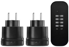 P0067 EMOS 3-set - diaľkovo ovládané zásuvky 2x, diaľkový ovládač 1x, vrátane batérie 1×3V CR2032, IP44, čierna