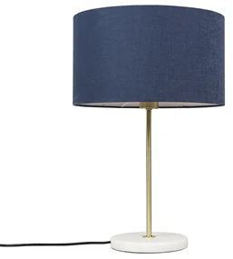 Stolná lampa mosadz s modrým tienidlom 35 cm - Kaso