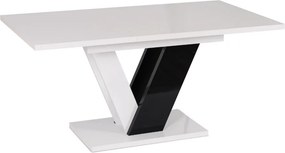 Sada stola CLARK 120-160 cm, čierny/biely lesk a 4 stoličiek LUCKY v námorníckej modrej farbe