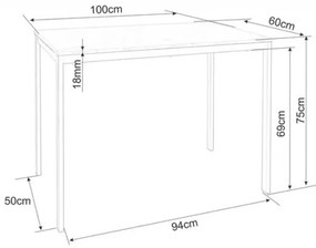AKCIA Čierny jedálenský stôl RAMOD 100x60 cm, biely mramorový dekor II. akosť