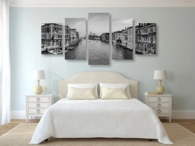 5-dielny obraz slávny kanál v Benátkach v čiernobielom prevedení - 100x50