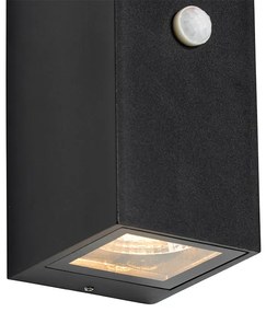 Nástenná lampa čierna 2 svetlá IP44 s pohybovým senzorom - Baleno