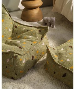 Zelený detský sedací vak z textílie buklé/ženilkový Terrazzo Square – Wigiwama