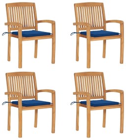 Stohovateľné záhradné stoličky s podložkami 4 ks tíkový masív 3073220