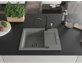 Mexen Enzo, granitový drez 576x465x174 mm, 1-komorový a drezová batéria Carla, šedá, 6506-71-670700-70-B