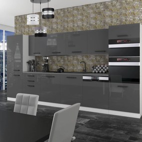 Kuchynská linka Belini Premium Full Version 360 cm šedý lesk s pracovnou doskou NAOMI