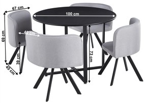 Jedálenský set 1+4, čierna/svetlosivá, BEVAN NEW