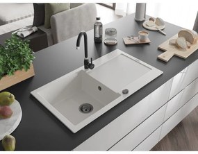 Mexen Leo, drez granitový 900x500x190 mm, 1-komorový, biela s čiernym sifónom, 6501901010-20-B