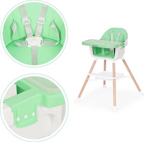 Detská jedálenská stolička 2v1 ECOTOYS zelená, odnímateľná tácka, 5-bodové pásy