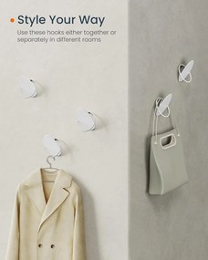 Nástenný vešiak 4 ks, na montáž na stenu, biely