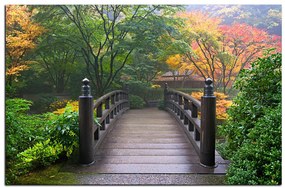 Obraz na plátne - Drevený most v jesennej záhrade 1186A (100x70 cm)