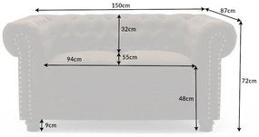 Dizajnová dvojsedačka Chesterfield II 150 cm antik hnedá