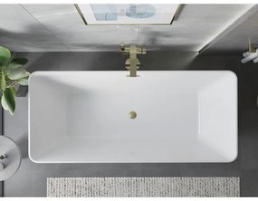 Mexen Velo Slim, voľne stojaca vaňa 170 × 75 cm, biela lesklá, zlatý matný prepad, 52811707500-55