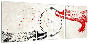 Obraz - Krokodíly (s hodinami) (90x30 cm)