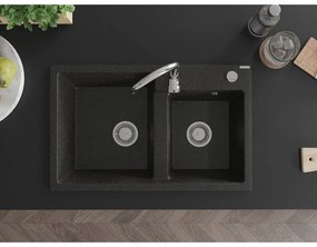 Mexen Tomas, granitový drez 800x500x190 mm, 2-komorový, čierna - zlatá metalíza, 6516802000-75