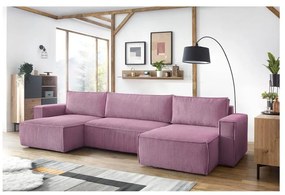 Ružová menčestrová rozkladacia rohová pohovka do "U" Nihad – Bobochic Paris