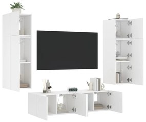 6-dielne TV nástenné skrinky s LED biele kompozitné drevo 3216832