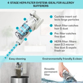 Klarstein LARMA, vysávač, akumulátorový, bezvreckový, maximálna doba prevádzky 45min, LED