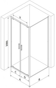 Mexen Exo, sprchovací kút s krídlovými dverami 90 x 75 cm, 6mm číre sklo, chrómový profil, 8182-090-075-01-00