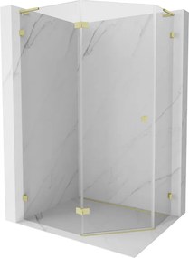Mexen Lunar, L päťuholníkový sprchový kút naklápací doľava 100 x 80 cm, 8mm číre sklo, zlatý matný profil, 831L-100L-080P-55-00-L