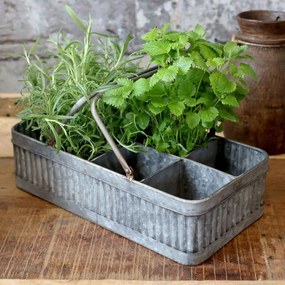 Plechový antik box s rukoväťou a 8 priehradkami Old French - 41*20*10 cm