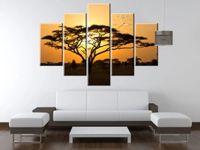Gario Obraz s hodinami Akácia v Serengeti - 5 dielny Rozmery: 150 x 70 cm
