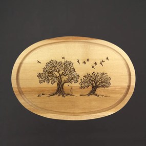 AMADEA Drevená servírovacia doska - podnos oválne stromy, masívne drevo, 30 cm