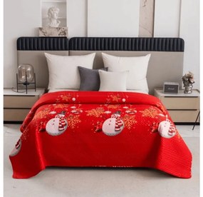 Prehoz na posteľ WHITE SNOWMAN, červený Rozmer: 220 x 240 cm