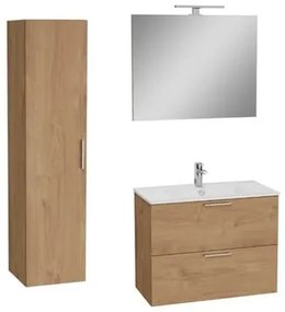 Vitra Mia kúpeľňová zostava s umývadlom 80 cm vrátane umývadlovej batérie, vtoku a sifónu golden oak KSETMIA80D