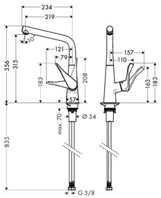 Hansgrohe Metris M71, kuchynská páková batéria 320 1jet, inštalácia pred okno, chrómová, HAN-14823000