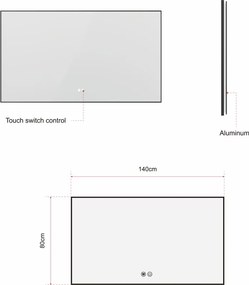 Erga Megan, LED zrkadlo 140x80cm v čiernom ráme, 3335 lm, 3 farby svetla, zadné osvetlenie, ERG-V01-MEGAN-1480-BK