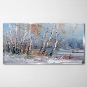 Skleneny obraz Maľovanie lesné strom zima