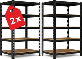 Regál 216x120x50 cm profesionálny 5-policový, nosnosť 2000 kg - čierny - 2ks