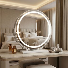Rea Make-Up, LED okrúhle kozmetické zrkadlo na postavenie 50 cm, biela, HOM-12021
