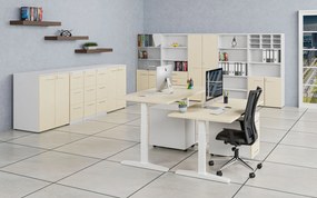 Kancelárska policová skriňa PRIMO WHITE, polené dvere, 1781 x 800 x 500 mm, biela/breza