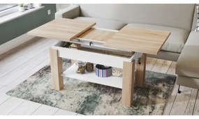 Rozkladací konferenčný/jedálenský stôl s policou ADONIS dub sonoma/biela