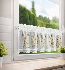 Dekorstudio Kuchynská záclonka FLORA zdobená kvetinovou potlačou a čipkou 150 x 30 cm