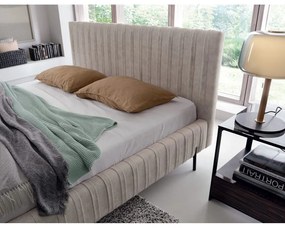 Béžová čalúnená dvojlôžková posteľ s úložným priestorom s roštom 160x200 cm Plissa – ELTAP