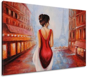 Gario Ručne maľovaný obraz Prechádzka pri Eiffelovej veži Rozmery: 70 x 100 cm
