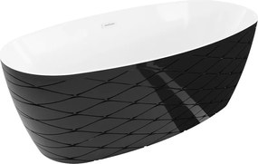 Mexen Olea, voľne stojaca vaňa, vzor, 170 × 80 cm, biela-čierna, biely prepad, 52821708075-20