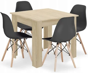 "Set štvorcový stôl 80x80 dub sonoma + 4 stoličky OSAKA čierna"