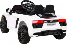 Ramiz Audi R8 na batérie pre deti Biela + diaľkové ovládanie + EVA + pomalý štart + MP3 LED
